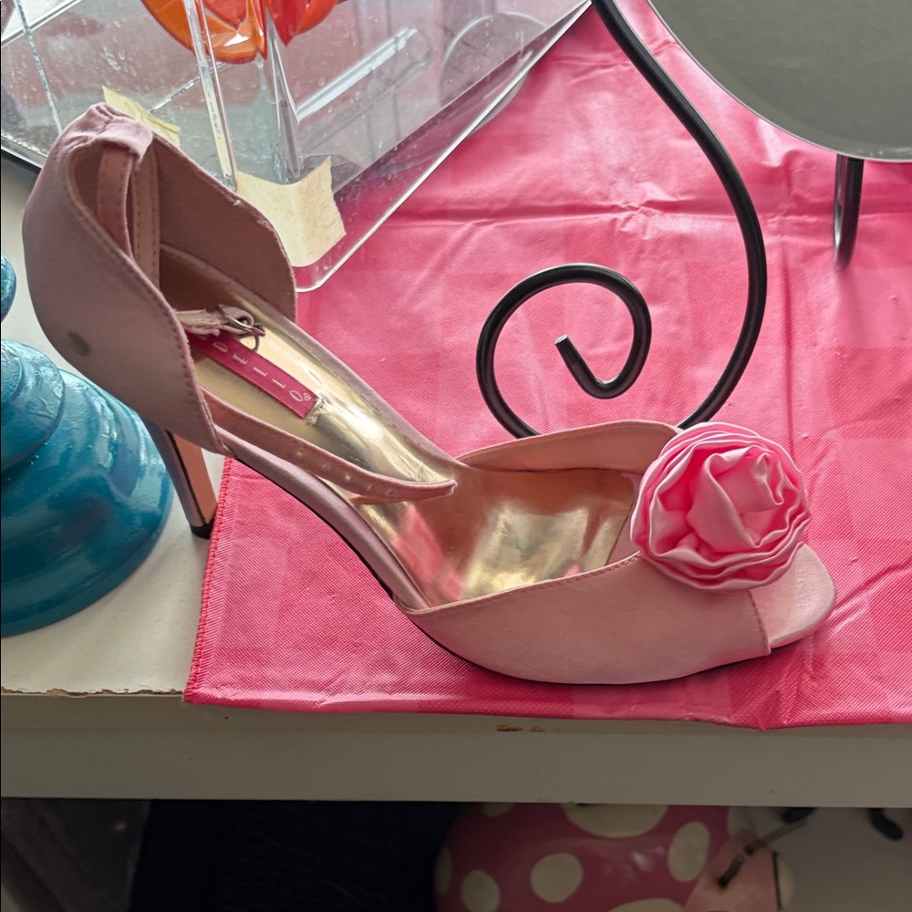 Bordello Blush Heels with Floral Accent